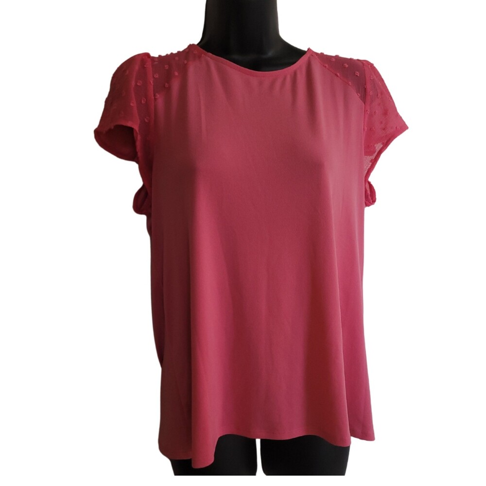 CeCe Pink/Coral Butterfly/Flutter Short Sleeve Blouse Size Medium